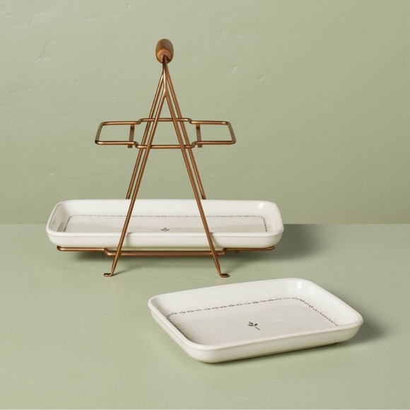 NEW- Tiered Nordic Trim Stoneware & Metal Serving Stand - Hearth & Hand™ - Picture 2 of 5
